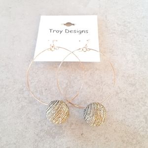 Suspended Shimmery Ball on Hoop Earrings